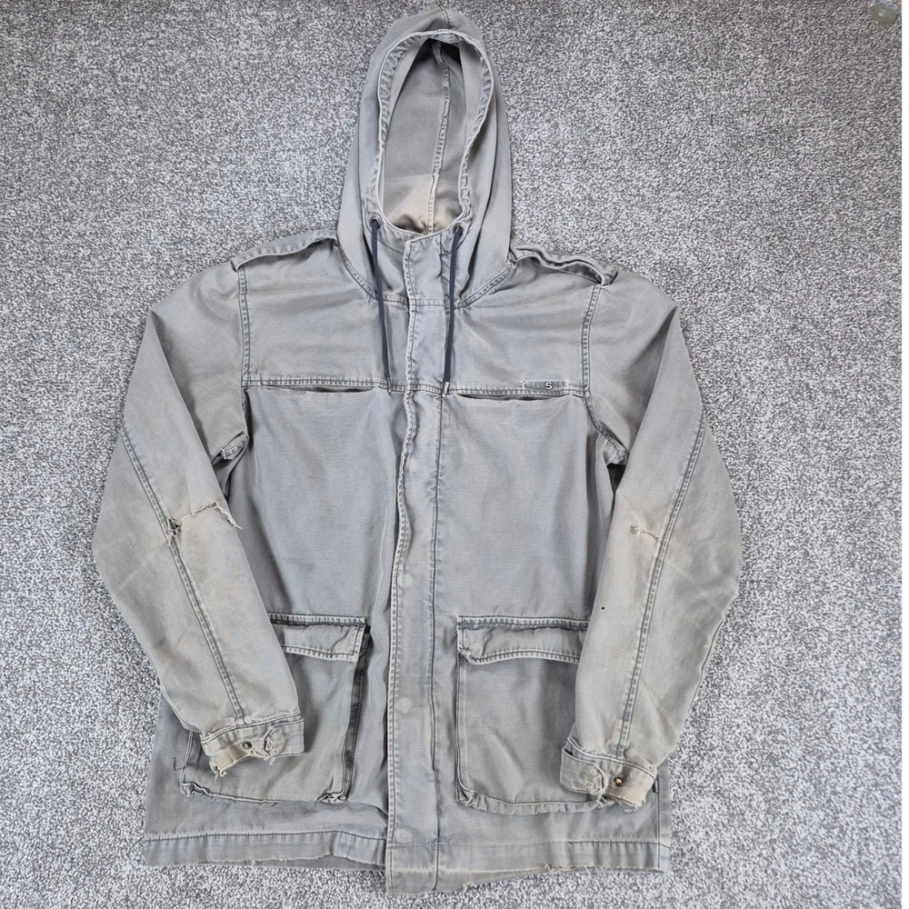 Vintage Stussy Field Jacket Mens Medium Distressed Hooded Cotton Canvas‎ Utility